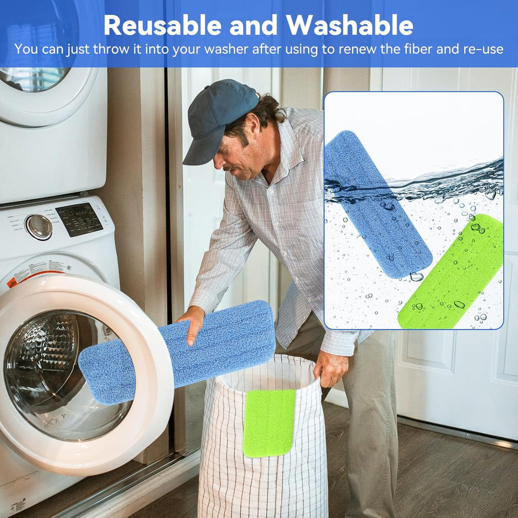 16.5 inch Microfiber Mop Pads for Rubbermaid Reveal Spray Mop and Any 16.5" Flat Mop - 10 Pack 13''-15'' Spray Mop Pad Reusable Washable Replacement Refills - Blue & Green