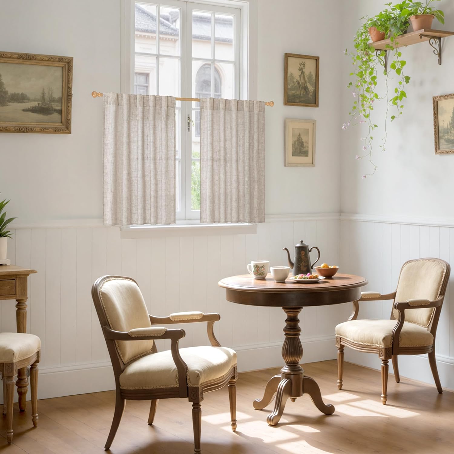 YoungsTex Short Linen Curtains 40 Inch Length for Cafe Kitchen Window Over Sink, Semi Sheer Drapes Light Filtering with Rod Pocket Back Tab for Bathroom, 42 X 40 Inch, 2 Panels