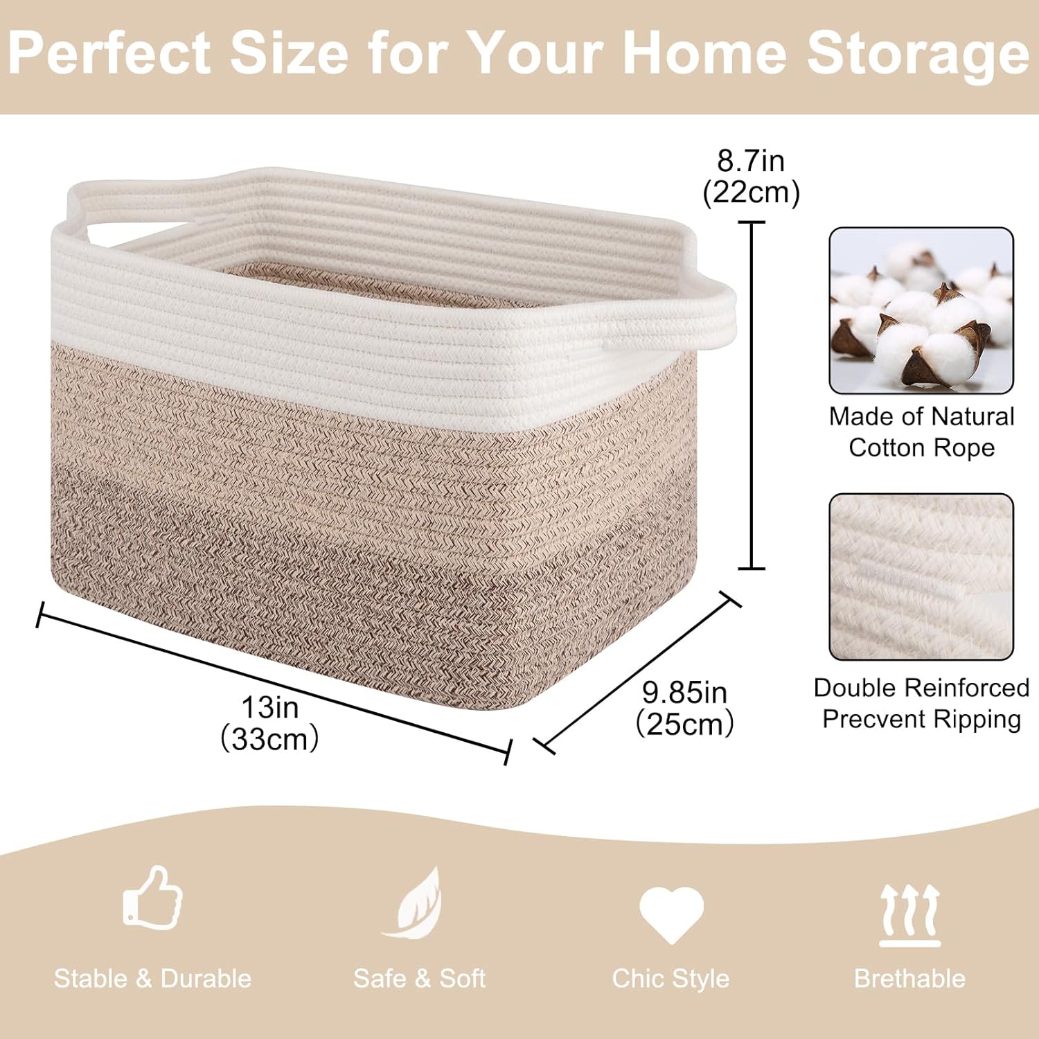 Storage Baskets for Organizing, Woven Baskets for Shelves, Rectangle Decorative Organizer for Storage Clothes, Toy, Books, Towels Nursery Bins 3 Pack (Gradient Yellow)