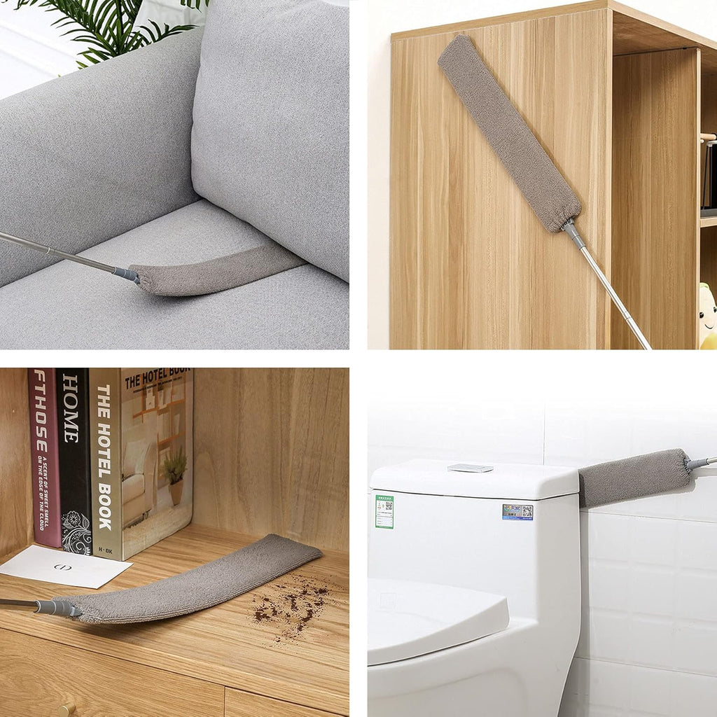 Upgraded Under Appliance Cleaning Gadgets, Microfiber Gap Duster, Skinny Flat Duster with Extendable Pole 26-55 Inches, Suitable for Underneath Cleaning of Furniture, Fridges, Couch, Stove, Bed