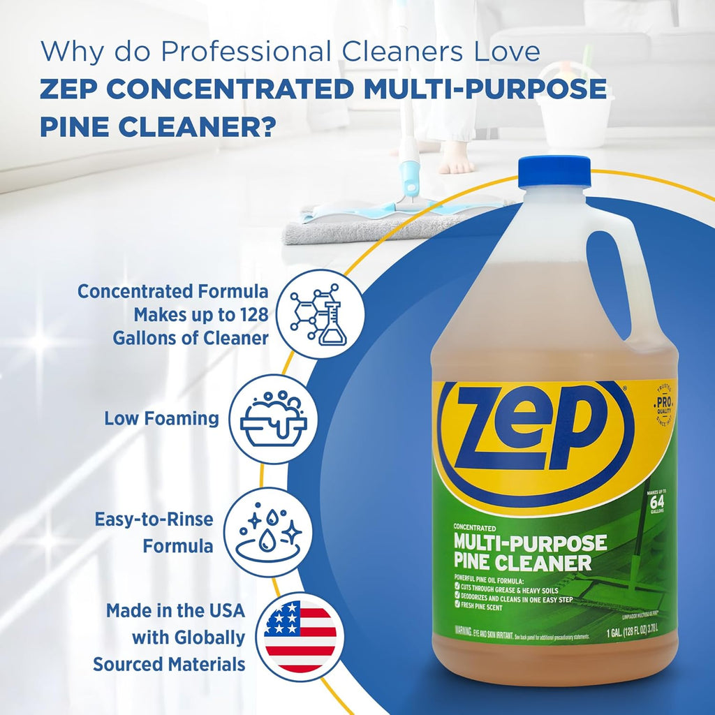 Zep Concentrated Multi-Purpose Pine Cleaner - 128 oz (Pack of 2) ZUMPP128 - Multi-Purpose Cleaner for Professional, Commercial and Household Use, From the Bathroom to Kitchens and Dining Rooms