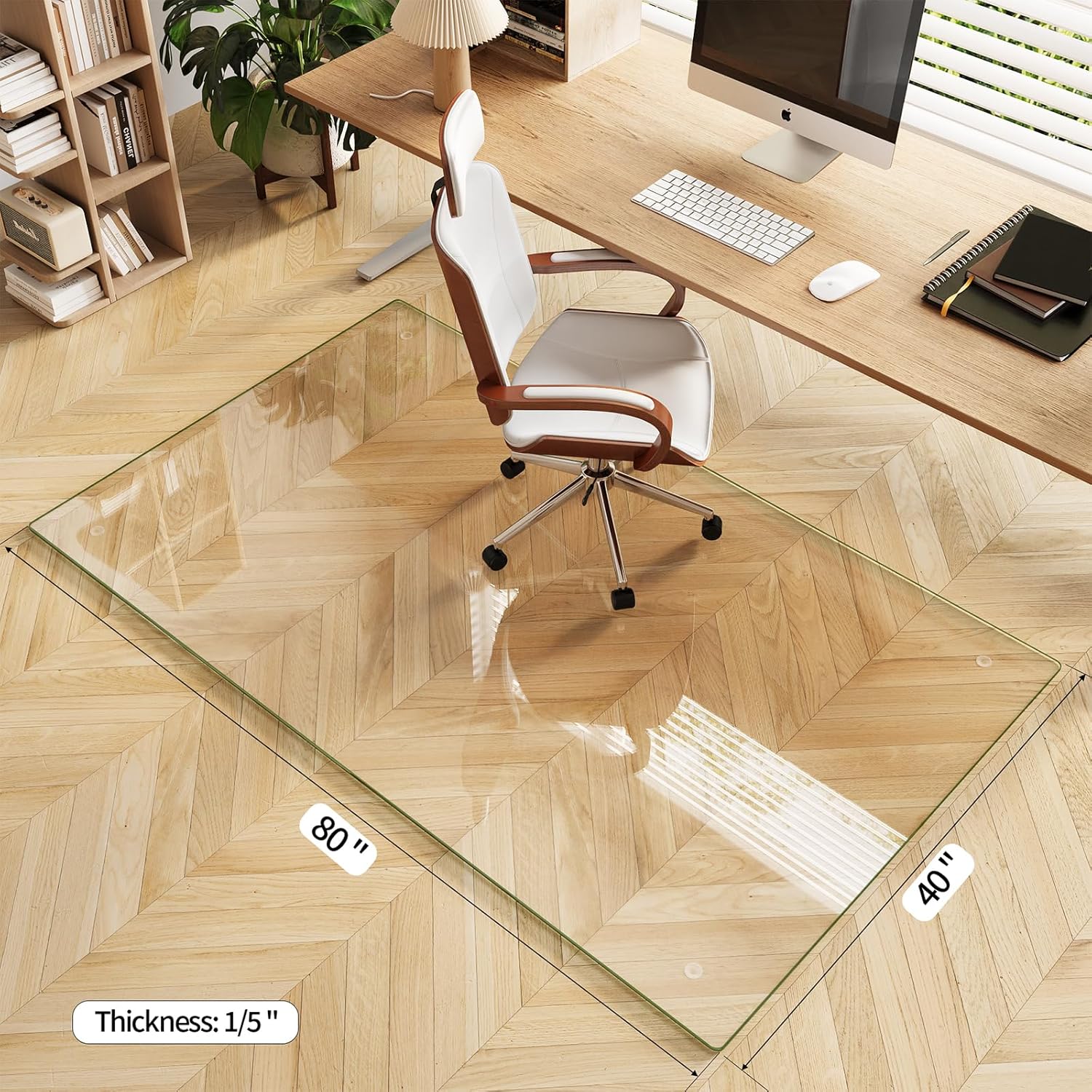 Koonmi Tempered Glass Chair Mat for Hardwood Floors & Carpets, 40" x 80“ Transparent Heavy Duty Office Floor Protector with Noise-Free Gliding Shatterproof for Home Office Desk