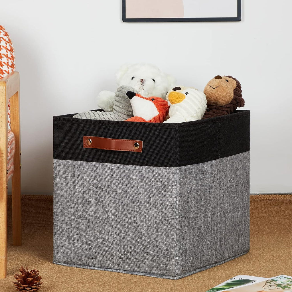 DULLEMELO 13x13 Storage Cubes, Collapsible Sturdy Cube Storage Bins With Handles for Organizing,Fabric Storage Cubes Baskets for Shelves Nursery Closet Home Organization and Storage (Black&Grey)
