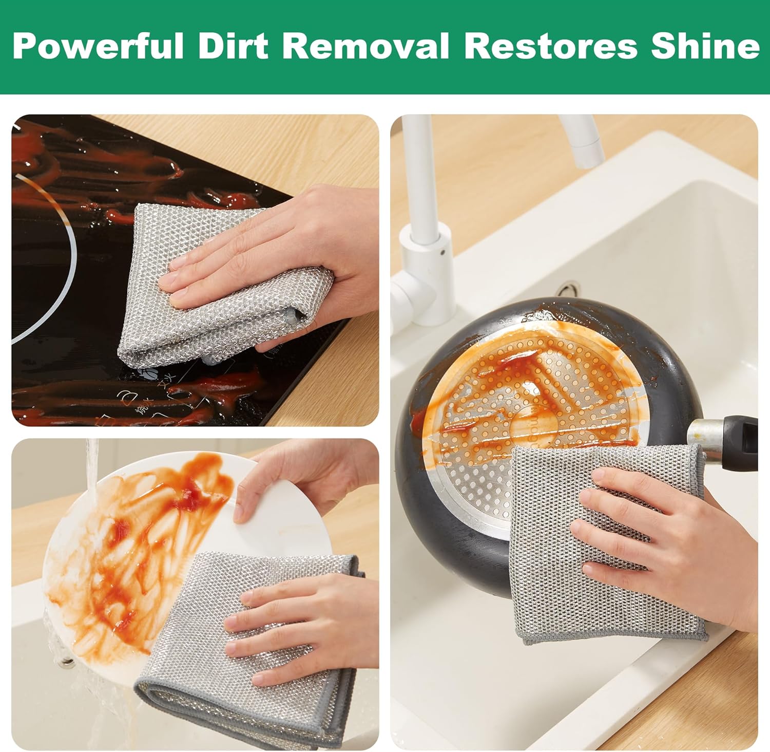 JOYMOOP Multipurpose Non-Scratch Silver Fiber Dishwashing Cloths, Reusable Cleaning Rags, Scrubbing Pads for Dishes, Glass, Stainless Steel - 5 Pack