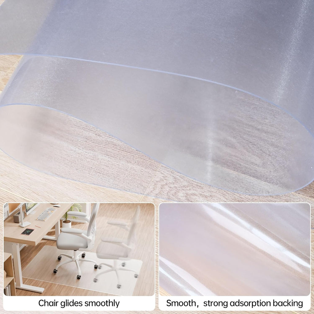 Office Chair Mat for Hardwood Floor, 60" x 40" Clear Computer/Desk Chair Mat for Hard Floor, Thicker, Easy Glide, Non-Slip, Protects Hard Surfaces from Scratches, Ideal for Home or Office