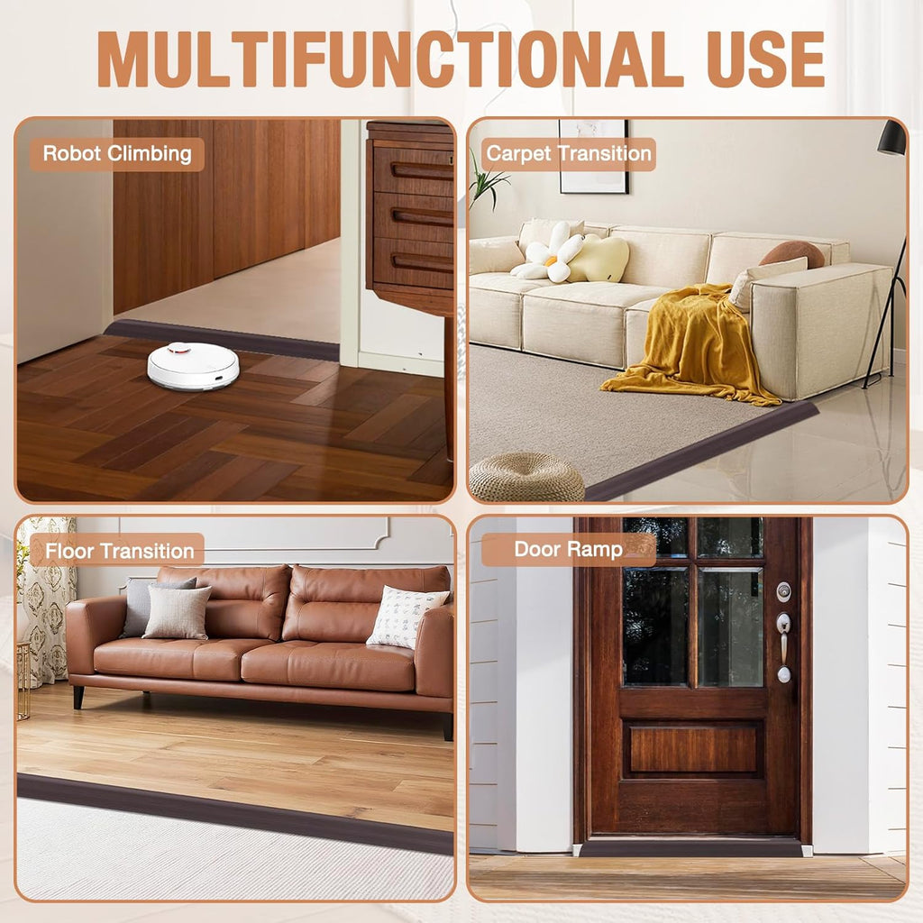 Floor Transition Strip Self Adhesive Vinyl Door Threshold for Doorways Carpet Edging Trim Overlap Edge Reducer for Laminate Floor, Carpet, Tile (Dark Walnut Grain, 3/5" to 4/5", 3.3Ft)