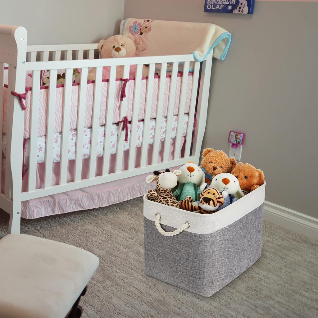 Temary Baskets for Organizing, 2 Pack Storage Baskets Large Fabric Baskets with Handles, Decorative Basket for Gifts Empty for Home (White&Grey,16Lx12Wx12H Inches)