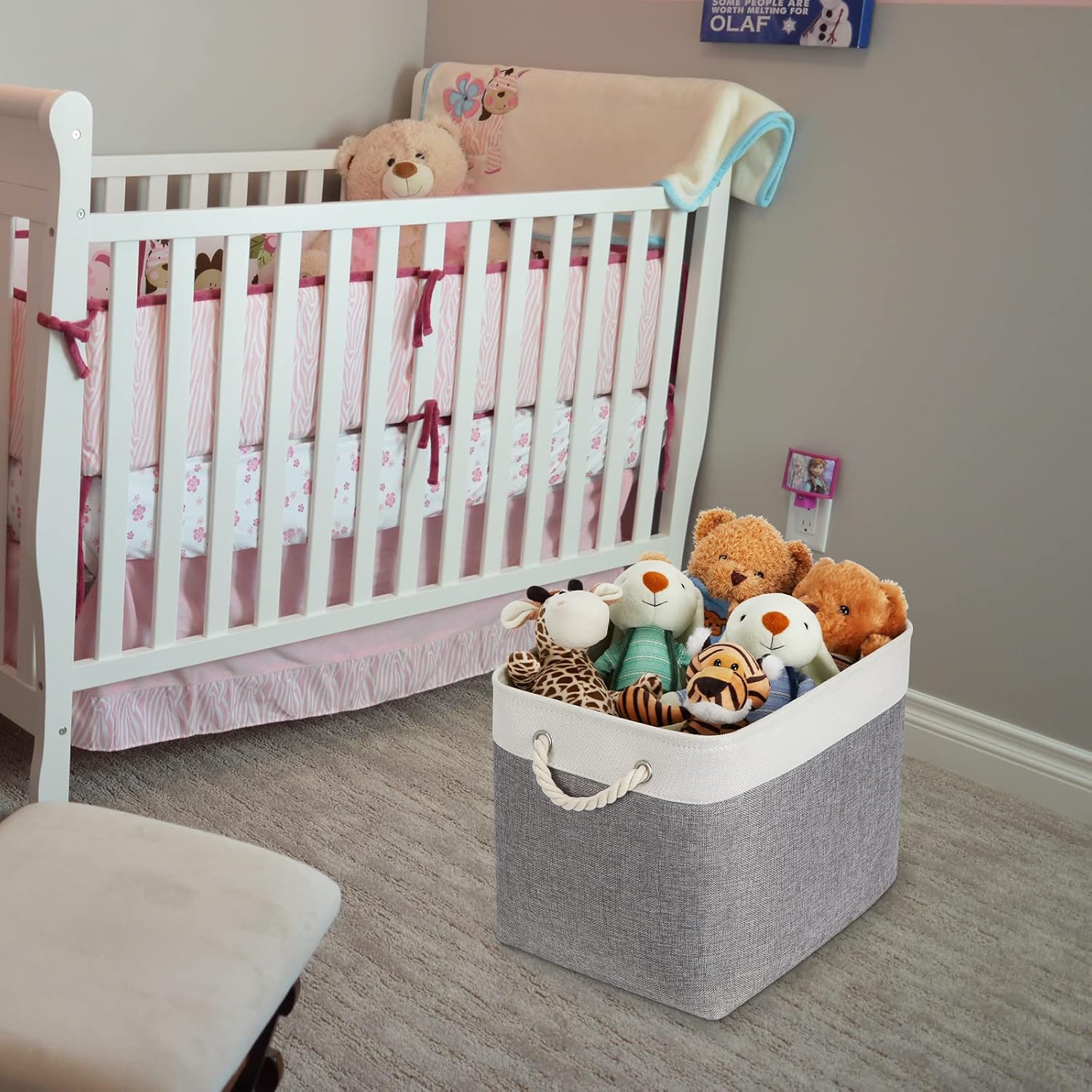 Temary Baskets for Organizing, 2 Pack Storage Baskets Large Fabric Baskets with Handles, Decorative Basket for Gifts Empty for Home (White&Grey,16Lx12Wx12H Inches)