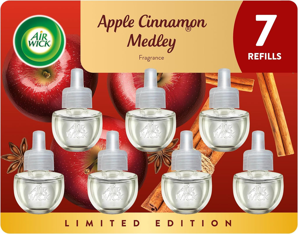 Air Wick Plug in Scented Oil Refill, 7ct, Apple Cinnamon Medley, Fall Scent, Essential Oils, Air Freshener