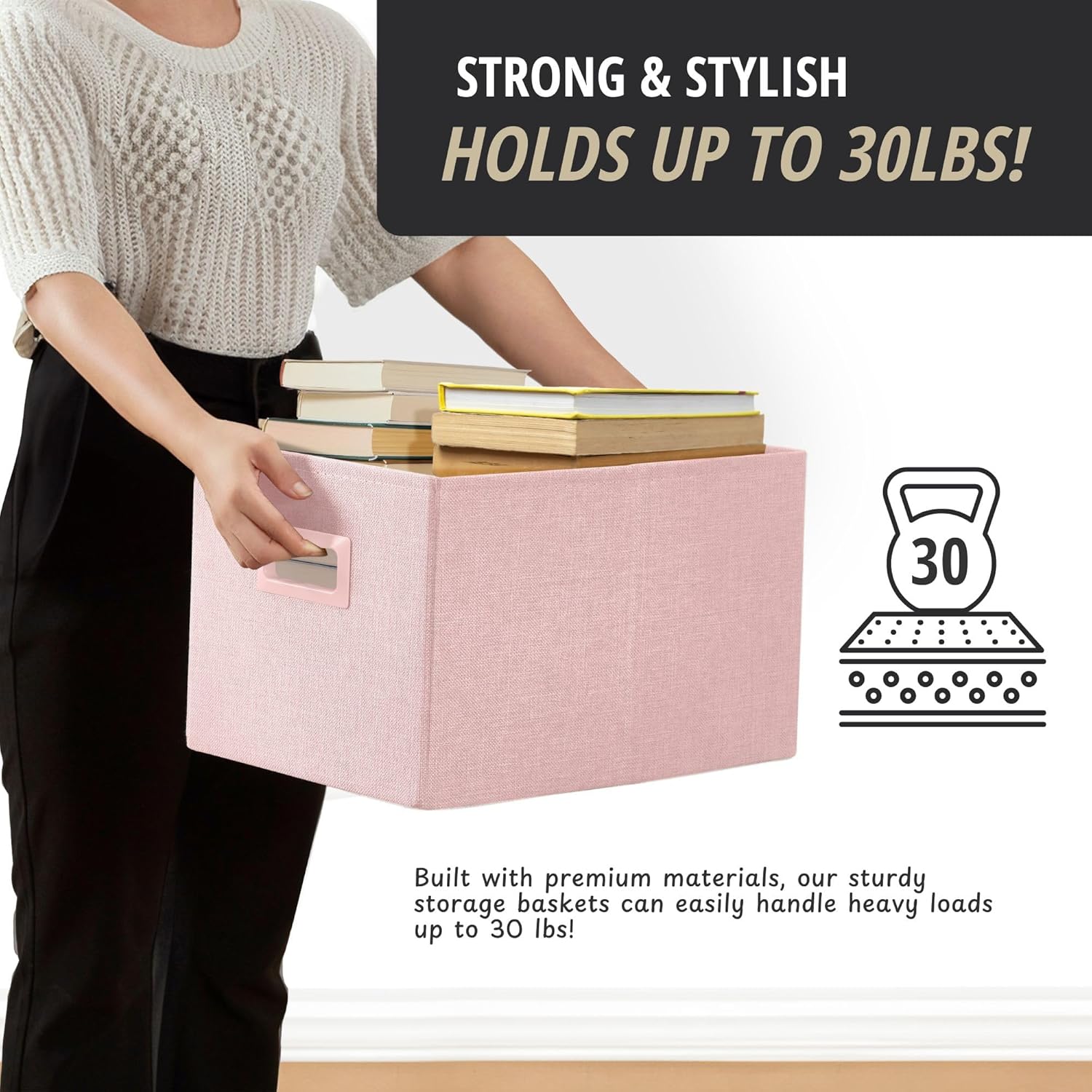 DECOMOMO Storage Bins for Shelves Robust Fabric Closet Bins for Shelves Toy Storage Clothes Books (Pack of 3 – Pink)