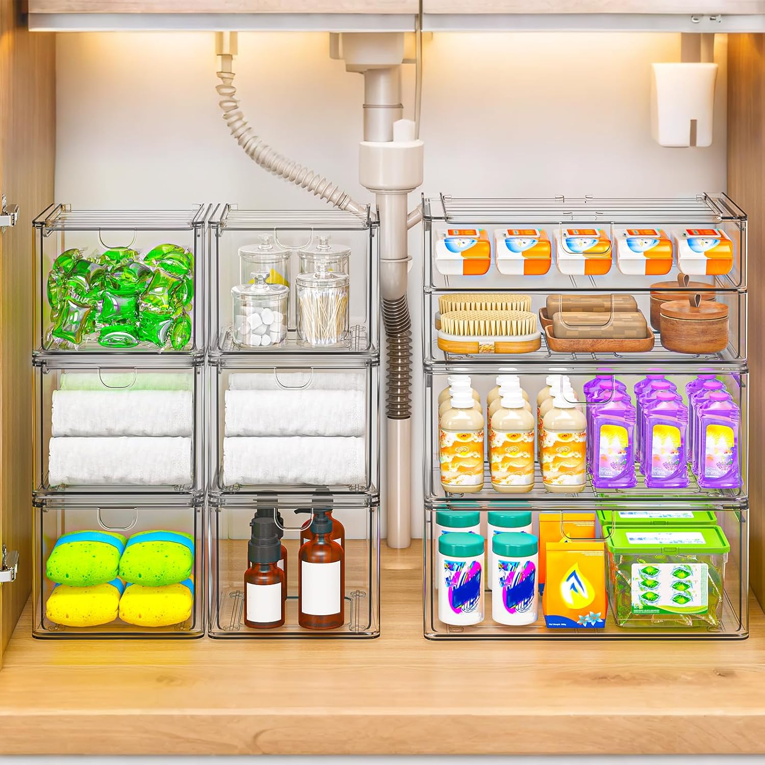 Acrylic Storage Drawers Set of 6, Clear Makeup Organizer, Plastic Organizer Bins for Beauty Supplies,Ideal for Vanity, Bathroom,Cabinet,Pantry Organization