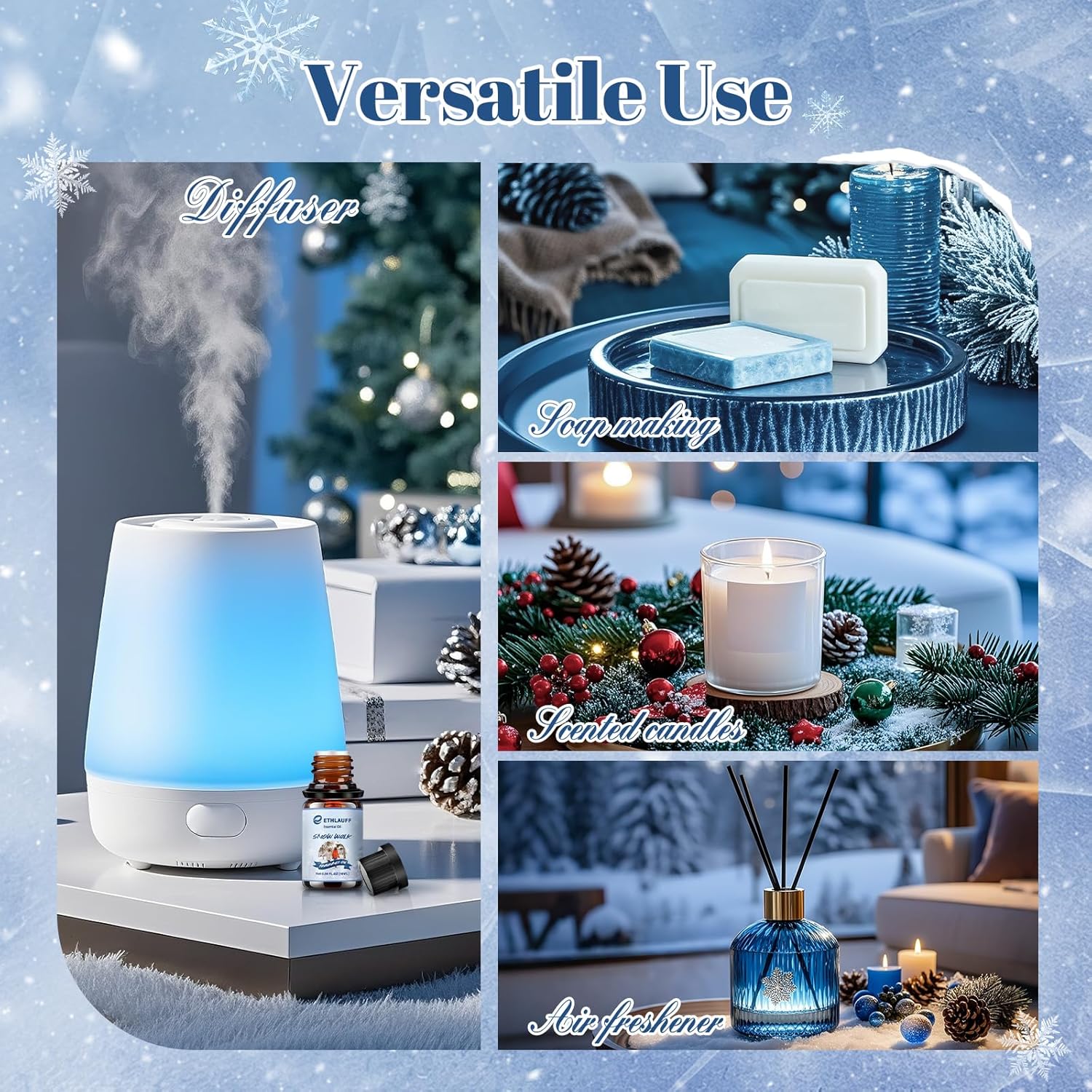 Essential Oils Set, Winter, Warm Woollen Blanket, Balsam Fir, Snow Walk, Sleigh Ride, Gingerbread