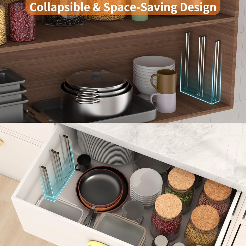 Foldable Bottle Drying Rack, Baby Bottle Drying Rack, Collapsible Cup Draining Holder, Retractable Reusable Storage Bag Dryer with Non-Slip Bottom - Stainless Steels (Silver)