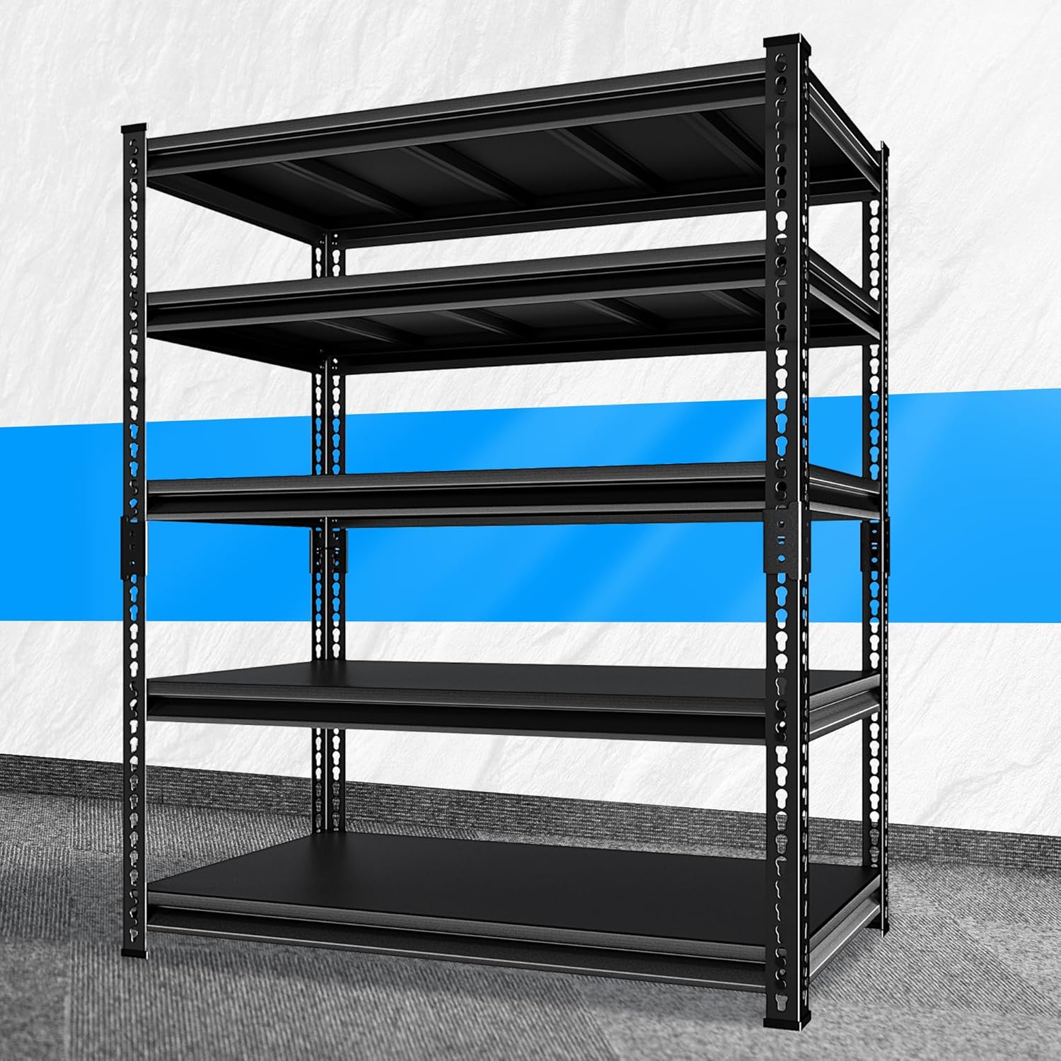 Adjustable Garage Storage Shelves, 48''W Garage Shelving Heavy Duty Loads 2500LBS, Metal Industrial Utility Shelf for Warehouse, Kitchen, Laundry Room,48" W x 18" D x 78" H,Black
