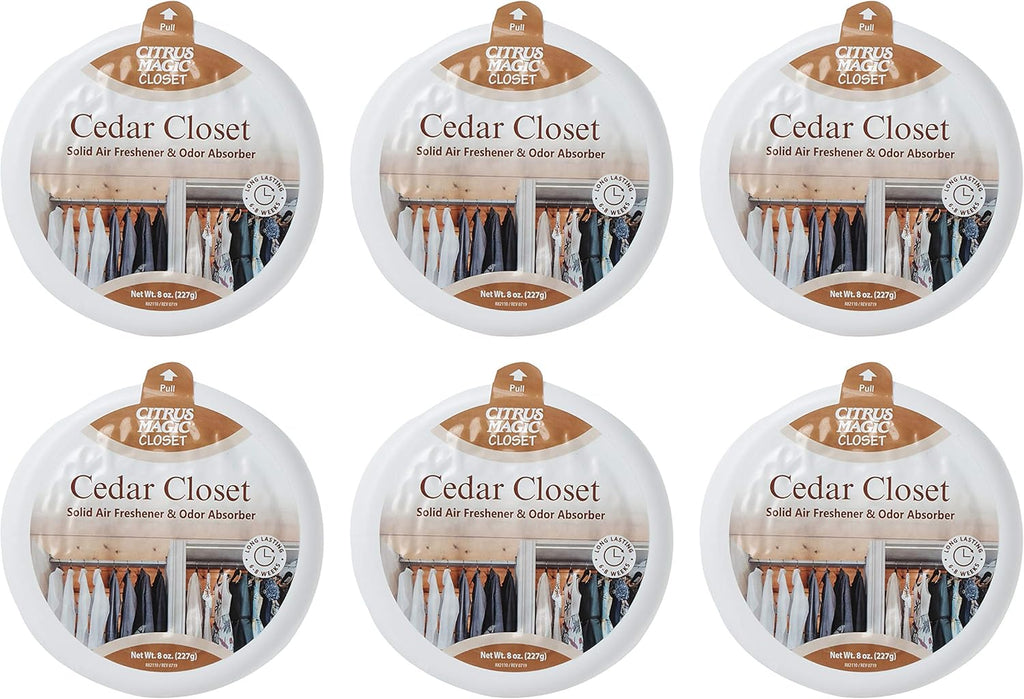 Citrus Magic For Closets Odor Absorbing Solid Air Freshener, Cedar, 8-Ounce, Pack of 6 - CASE