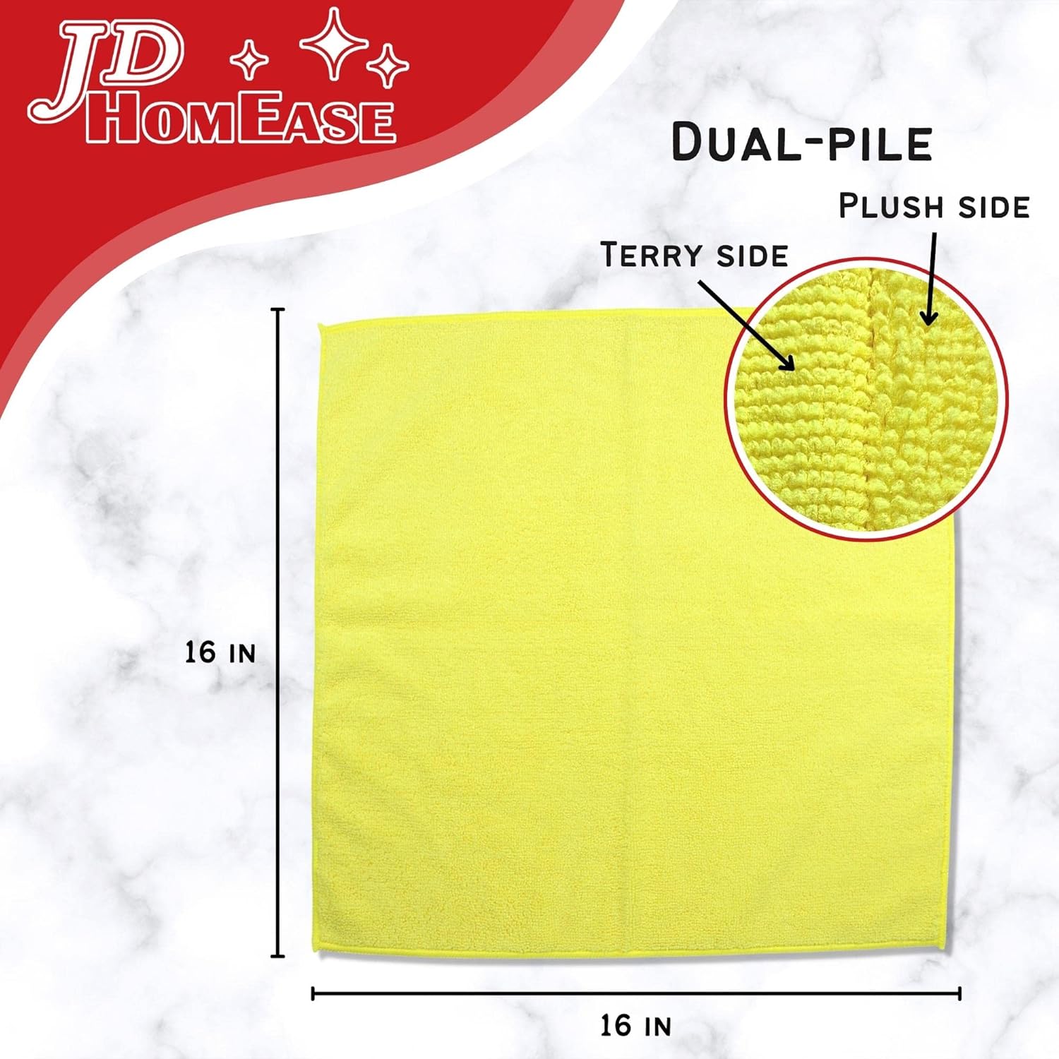 Microfiber Cleaning Cloths,48 Pack, 16"x16", All-Purpose, Softer, Highly Absorbent, Lint-Free, Reusable, Washable Pro Towels, Yellow, for House, Kitchen, Bathroom, Car, Office