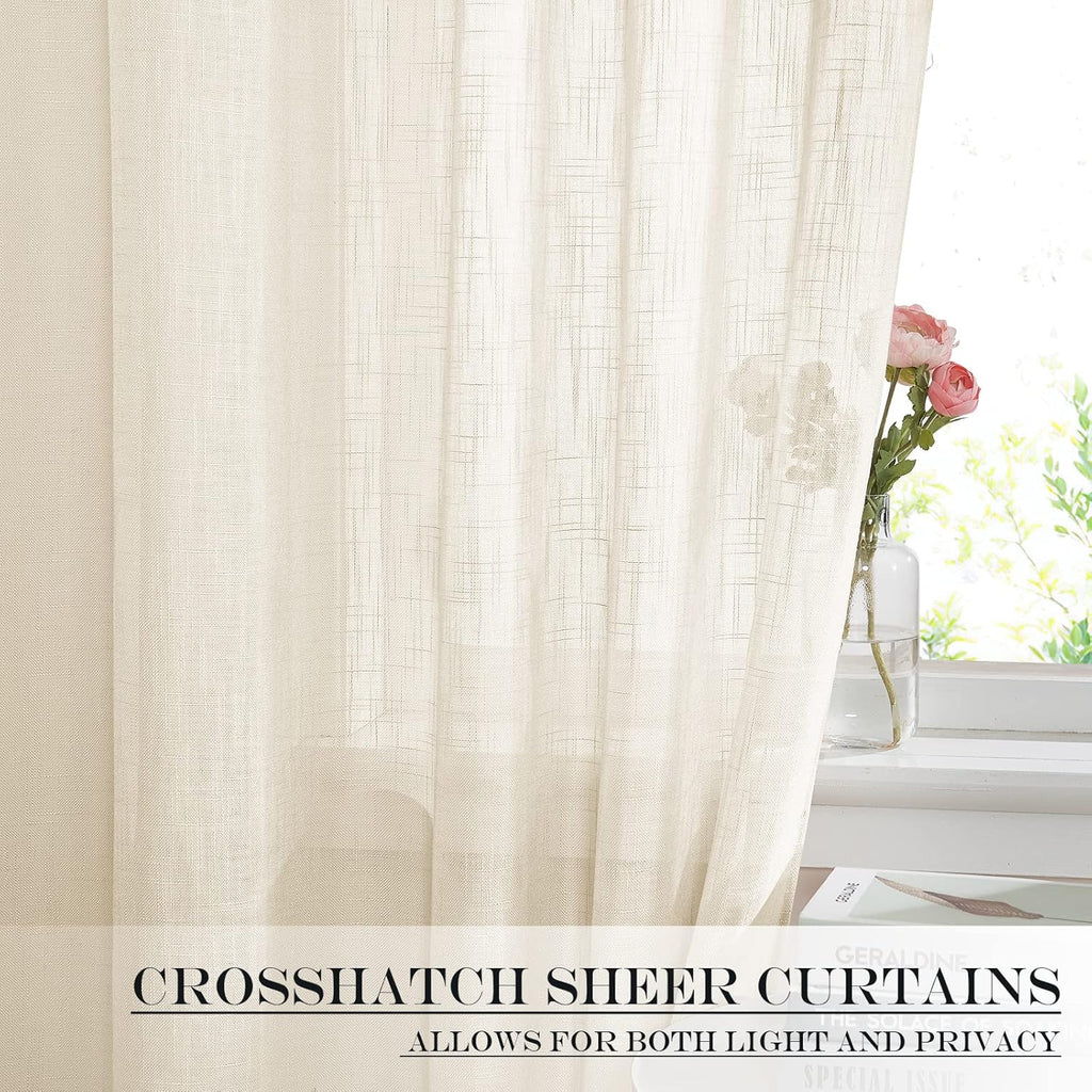NICETOWN Sheer Door Curtain for Window, Farmhouse French Door Curtain for Front Back Kitchen, Light Flitering Sidelight Curtains Blind for Small Window, 1 Panel, 26" W x 50" L, Beige