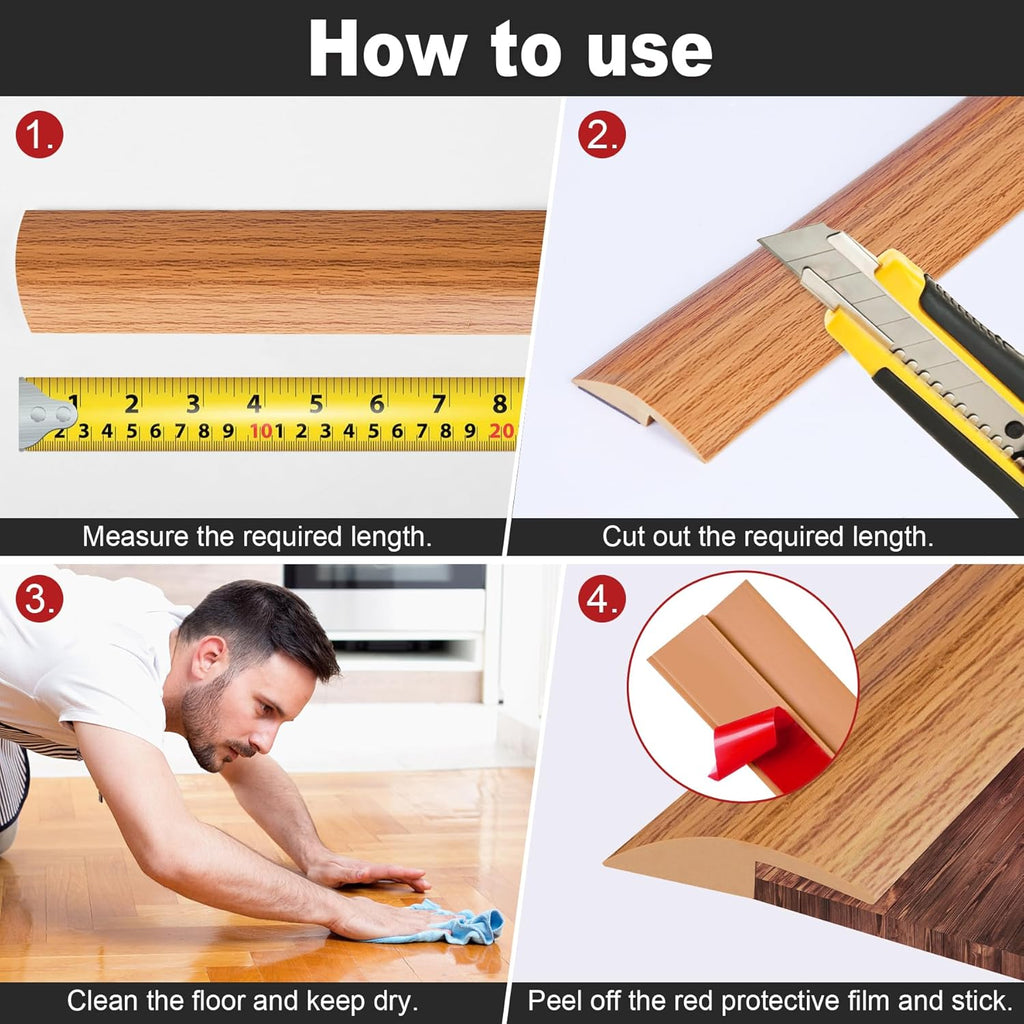 3.3Ft Carpet Floor Transition Strip, Self Adhesive Floor Edging Trim Strip, PVC Threshold Cover for Doorway, Floor Divider Strip Suitable for Threshold Height Less Than 5 mm - Light Brown Coffee