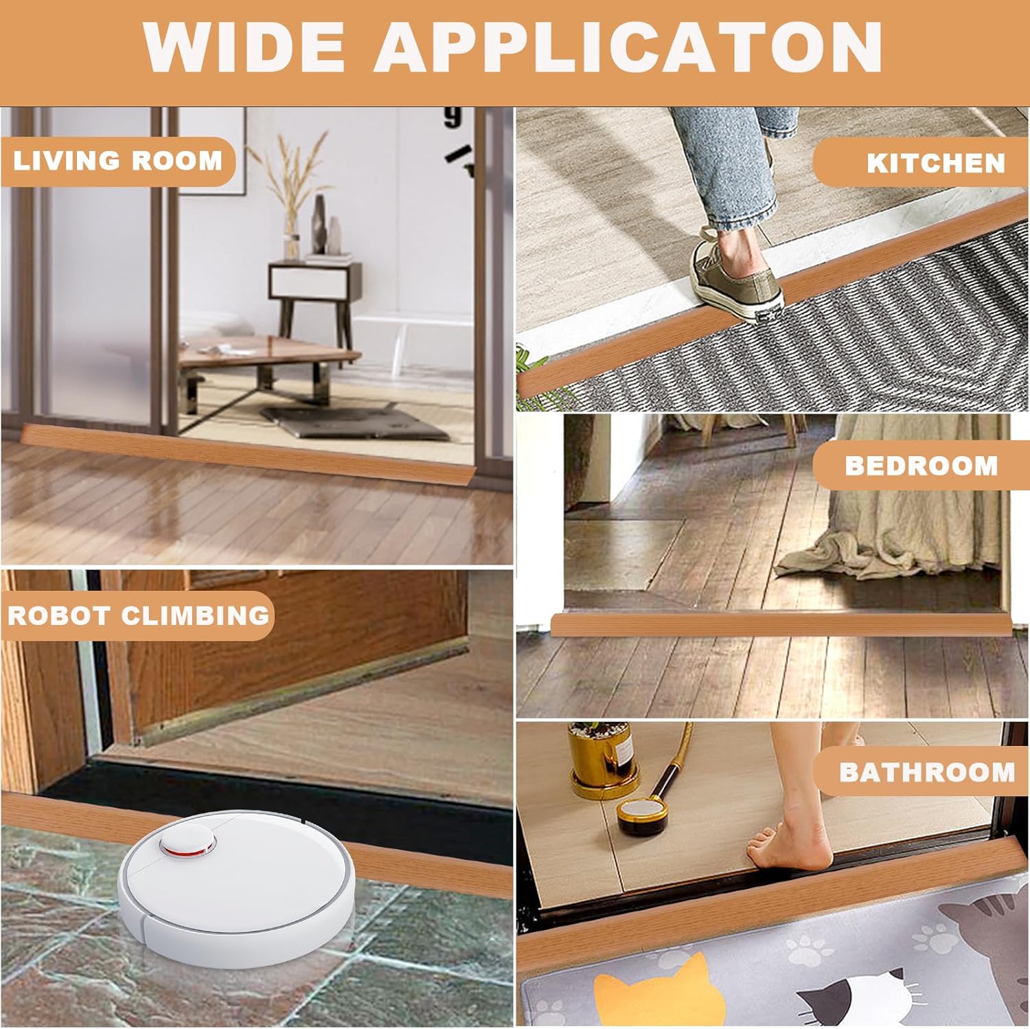 Vinyl Door Threshold Flooring Transition Strip Self Adhesive Carpet Edging Strip for Laminate Doorway Edge Threshold from 2/5" to 3/5" (Yellow Wood Grain, 10 Ft)