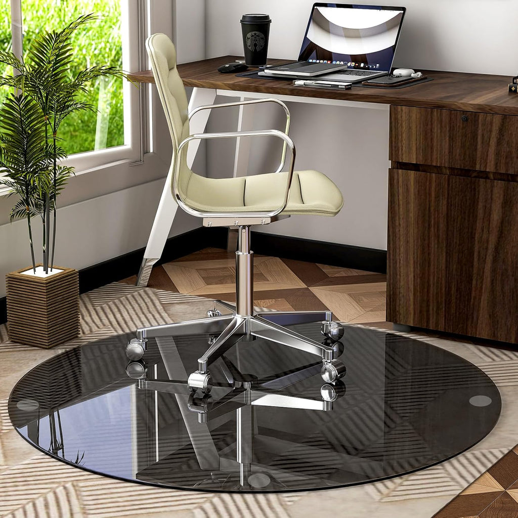 46" x 46" Round Tempered Glass Chair Mat for Carpet & Hardwood, Heavy-Duty Glass Floor Mat for Office Chair, Durable Glass Desk Mat for Home and Office, Gray