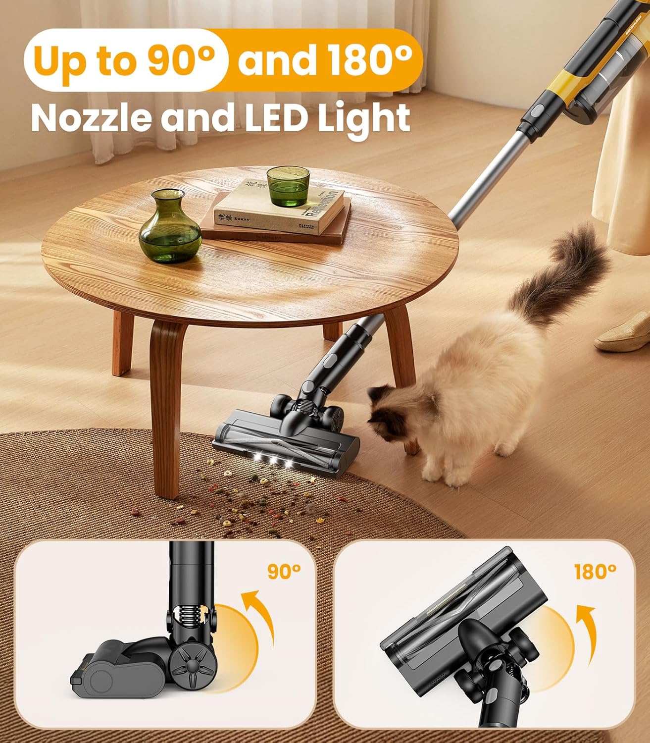 8000mAh Cordless Vacuum with Extra Battery, 700W Brushless Vacuum Cleaners for Home, 6 in 1 Electric Stick Vacuum withwith Hepa Filter, Best Cordless Vacuum for Pet Hair /Carpet Hardwood Floor/Dorm