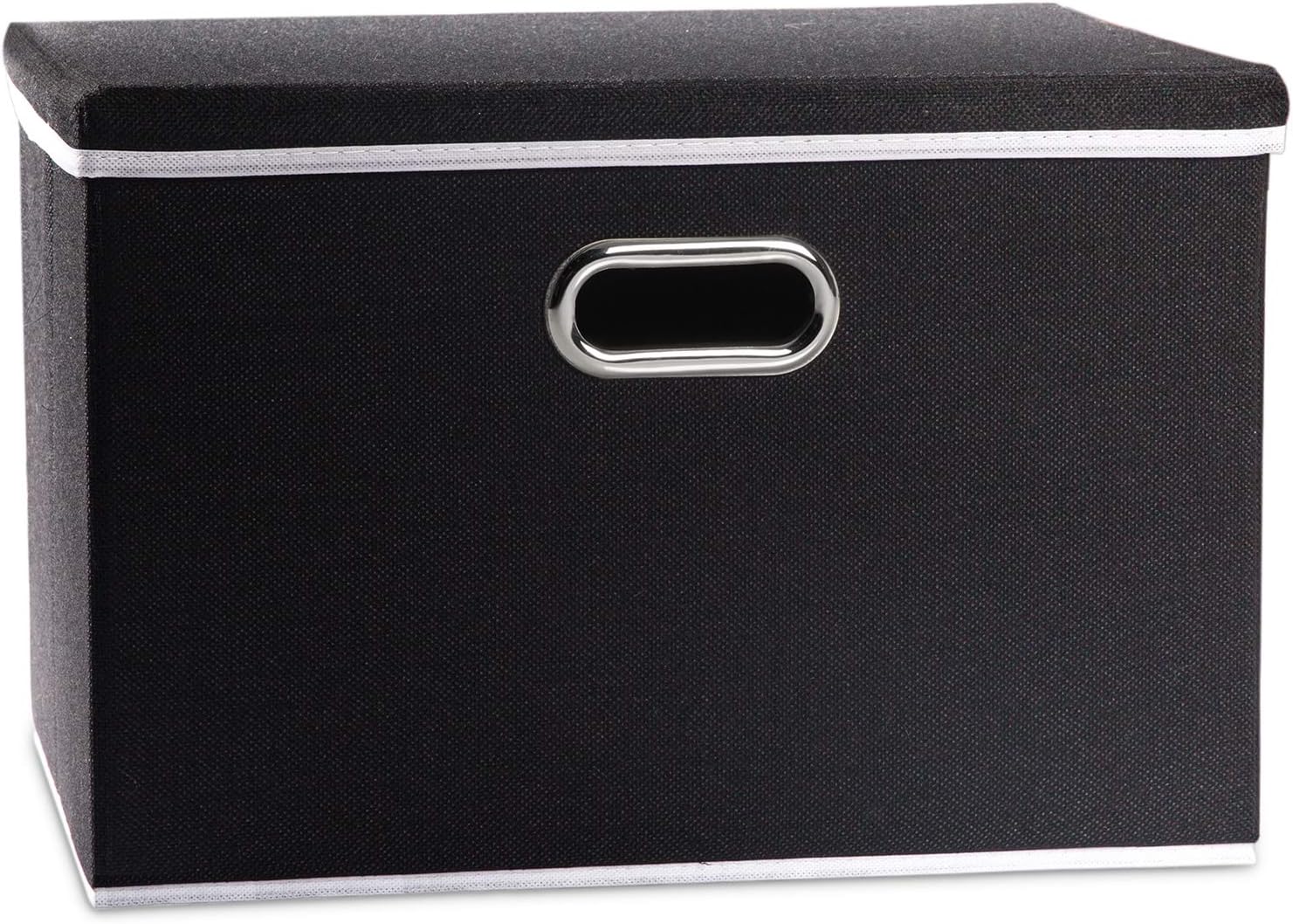 PRANDOM Large Foldable Storage Box with Lid [1-Pack] Fabric Collapsible Storage Bin Organizer Container Basket Cube with Cover for Home Bedroom Closet Office Nursery Black (17.7x11.8x11.8)