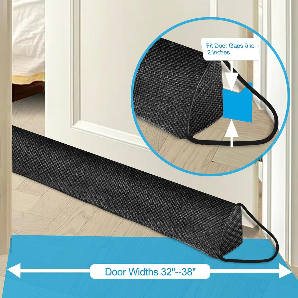 QUOLIX Triangle Under-Door Draft Stopper, 36 Inch Noise Blocker, Weighted Weather Stripping, Gray Cotton & Polyester, Multi-Function Noise & Light Blocker, Black