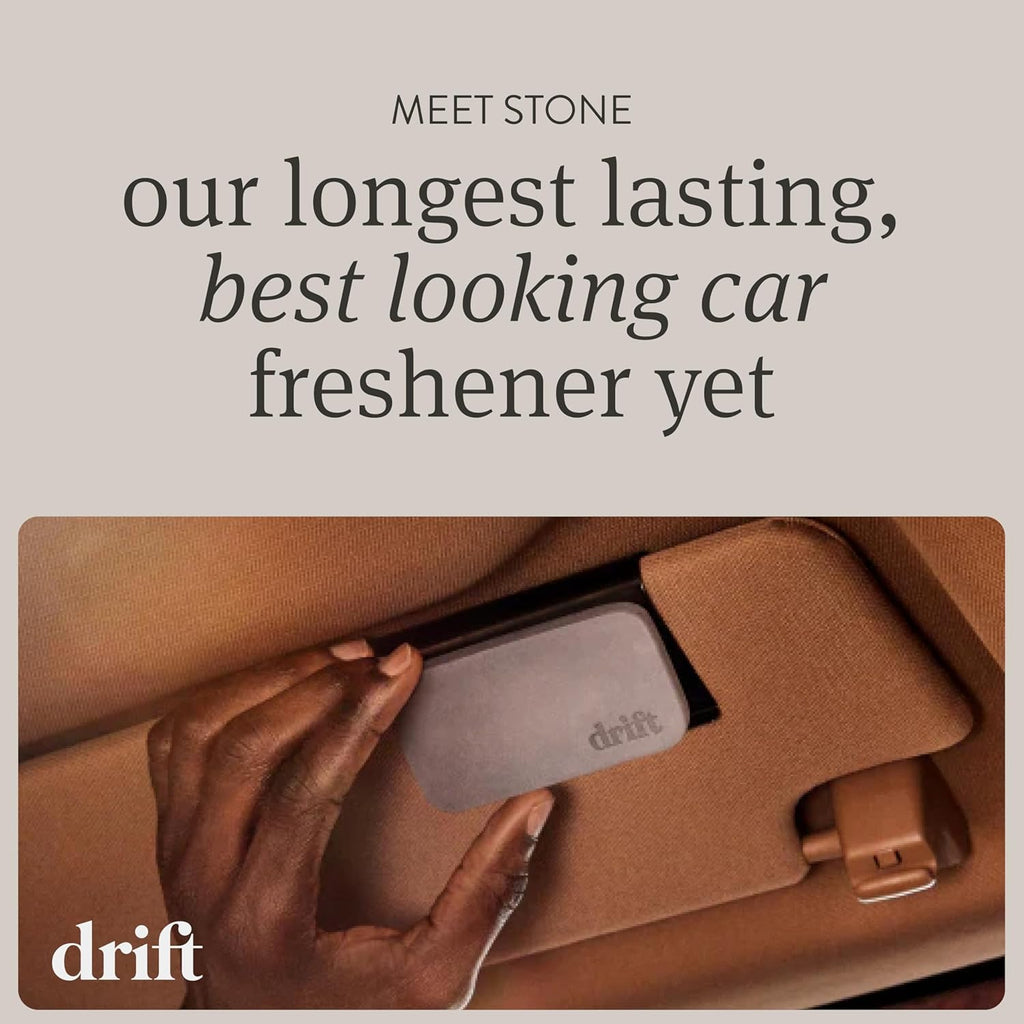 Drift Car Air Freshener - Stone Air Freshener Car Odor Eliminator - Long Lasting Scent - Auto Accessories - Metal Clip - Essential Oils - Clean Ingredients - Amber Scent Starter Kit