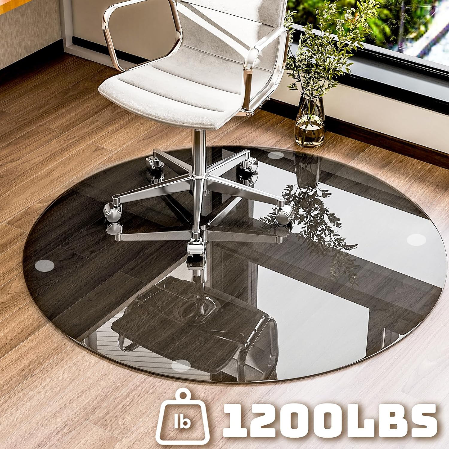 55" x 55" Round Tempered Glass Chair Mat for Carpet & Hardwood, Heavy-Duty Glass Floor Mat for Office Chair, Durable Glass Desk Mat for Home and Office, Grey