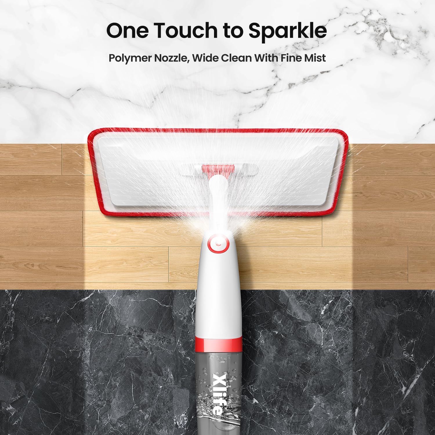 Spray Mops for Floor Cleaning with 3pcs Washable Pads, Xlife Wet Dry Mop for Kitchen Wood Hardwood Laminate Ceramic Tiles Floor Dust Cleaning-Red (No Cleaner)