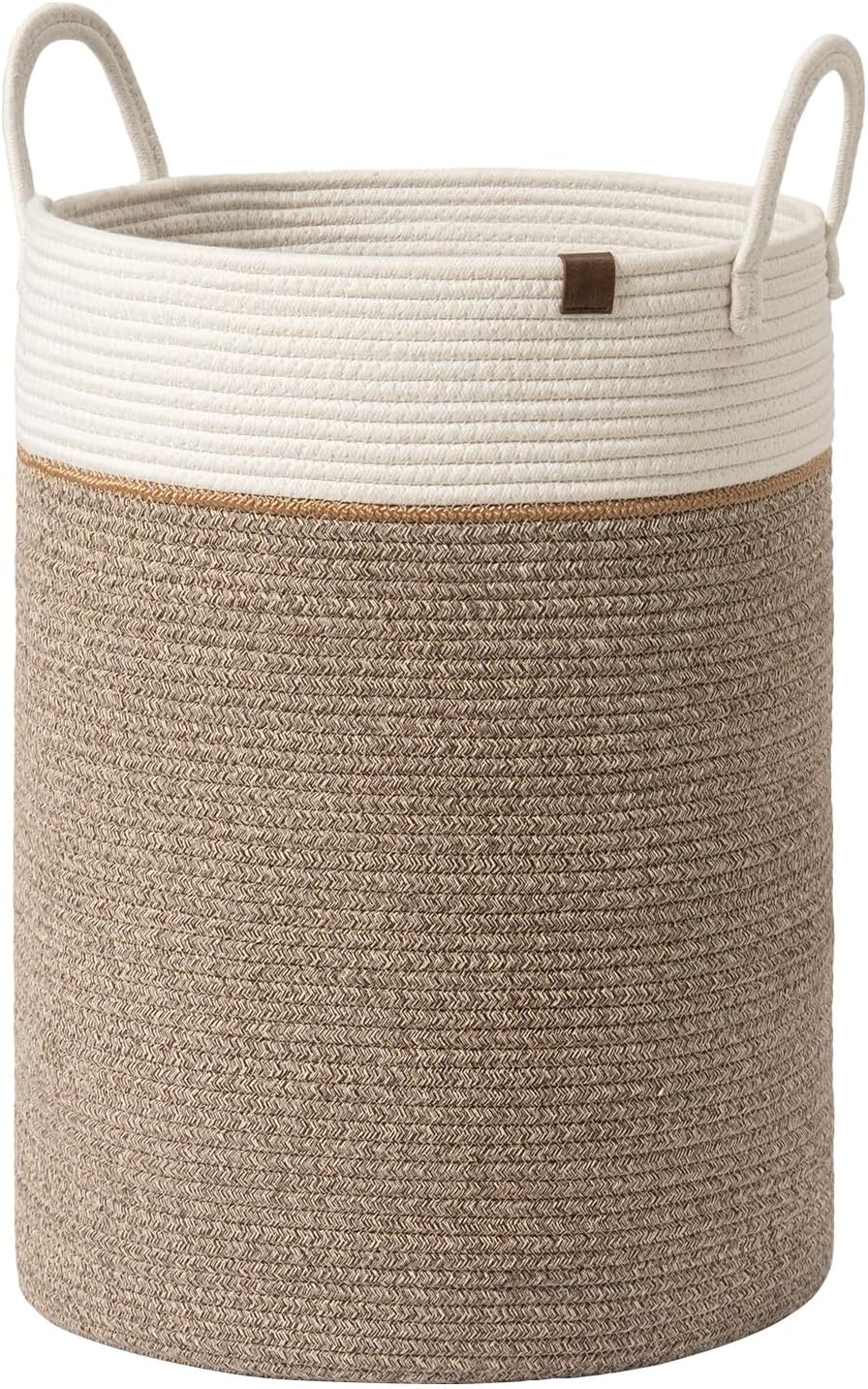 LA JOLIE MUSE Woven Basket Rope Storage Baskets - Large Cotton Organizer, Basket for Baby Blanket, Kids Toy Nursery Laundry Basket Mocha XL