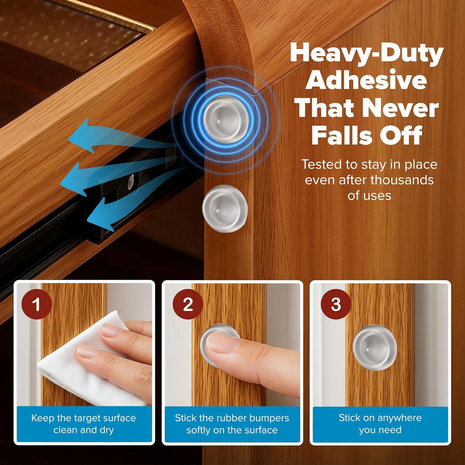 Strongest Home Cabinet Door Bumpers – 200 Pack Clear Rubber Bumpers Self-Adhesive for Cabinets, Drawers & Furniture – Soft Cabinet Stoppers for Quiet Close & Surface Protection – 0.5" x 0.2"