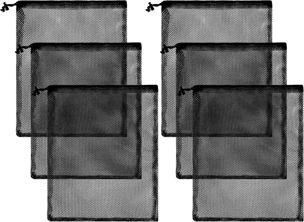 13"X15.5" 6Pcs Mesh Laundry Drawstring Bag Nylon Drawstring Gym Bag with Cord Lock Closure