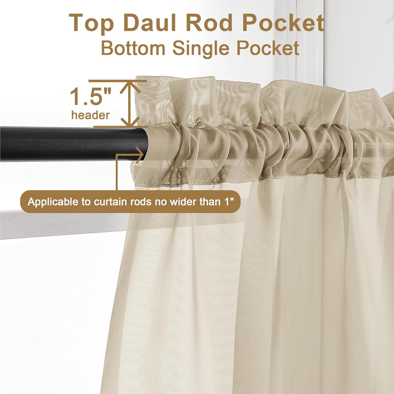 Chyhomenyc Taupe Sheer Curtains 96 inches Long 2 Panels, Light Filtering Soft Airy Solid Elegant Voile Window Treatment Drapes for Bedroom Living Room Wedding Party Decor, 42 Wx96 L, 8FT L