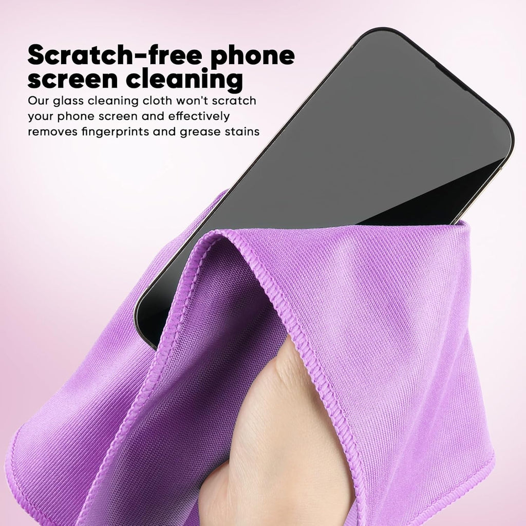 HOMEXCEL Microfiber Glass Cleaning Cloth 12 PK, Lint Free Streak Free, Reusable Cleaning Cloth for Cleaning Windows, Glasses, Mirrors, Screens, Stainless Steel, and More Purple-12”×12”