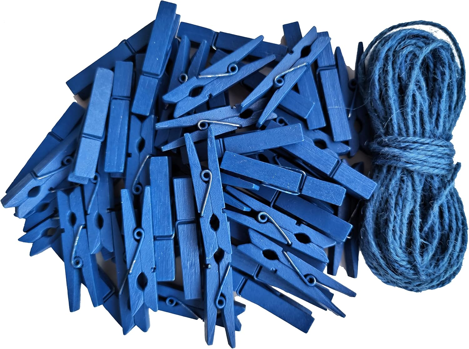 1.9 Inch Blue Clothespins Wall Decor Hang Pictures Artwork Kitchen Clips for Chip Bags with Sturdy Twine String Pack 50