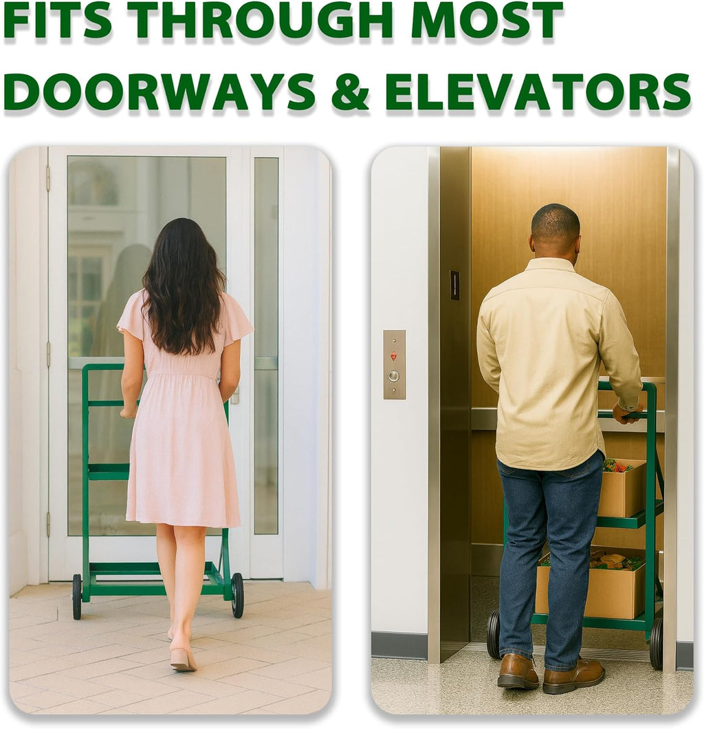 Recycling Cart,2-Tier Recycle Bin Cart with Wheels,Holds up to 140 Lbs,Rolling Utility Organizer for Garbage Sorting,Warehouse and Garage (Green)