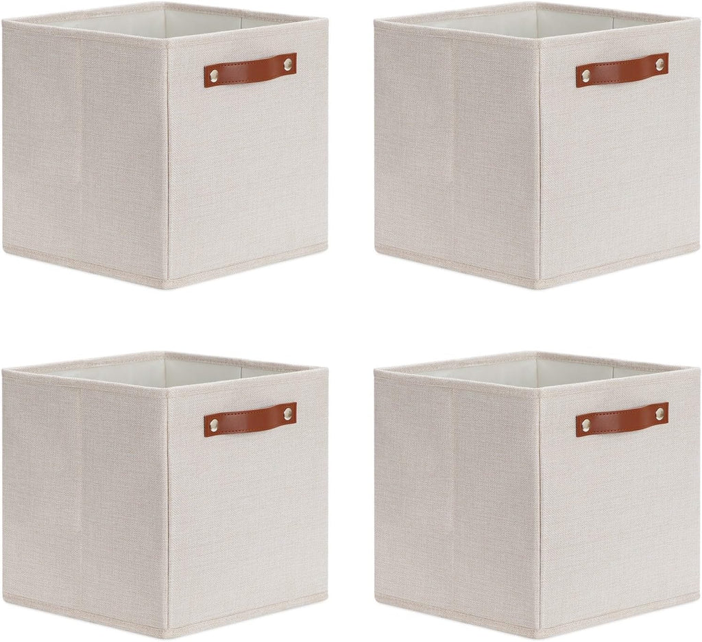 DULLEMELO Storage Boxes for Shelves Closet Storage,Sturdy Home Organization Bins for Gifts Empty,Foldable Fabric Storage Cubes Baskets for Nursery Toys Towels Clothes Storage(Beige)