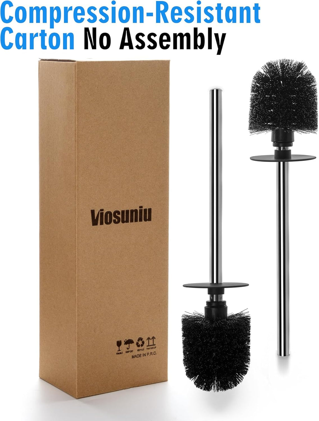 2 Pack Toilet Bowl Cleaning Brush Set for Bathroom, No Assembly and No Scratching Toilet Bowl, 304 Anti-Rust Handle