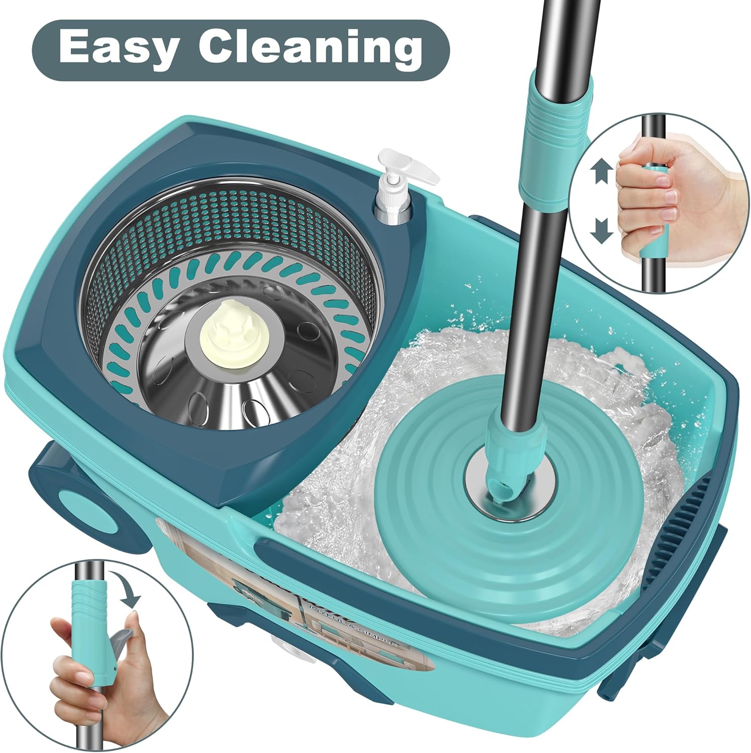 Spin Mop and Bucket System, Mop and Bucket with Wringer Set,Mops for Floor Cleaning,Household Supplies Tools with 6 Replacement Refills,61" Extended Handle for Household Hardwood Floor - Green