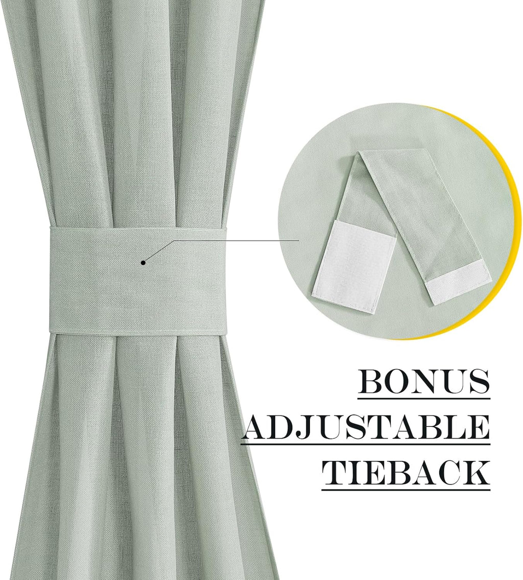 NICETOWN Sage Green Curtains Door Curtains for Kitchen Window, Elegant Farmhouse Linen Privacy Assured French Door Shade for Glass Patio with Tieback, 52" Wide x 40" Length, 1 Panel
