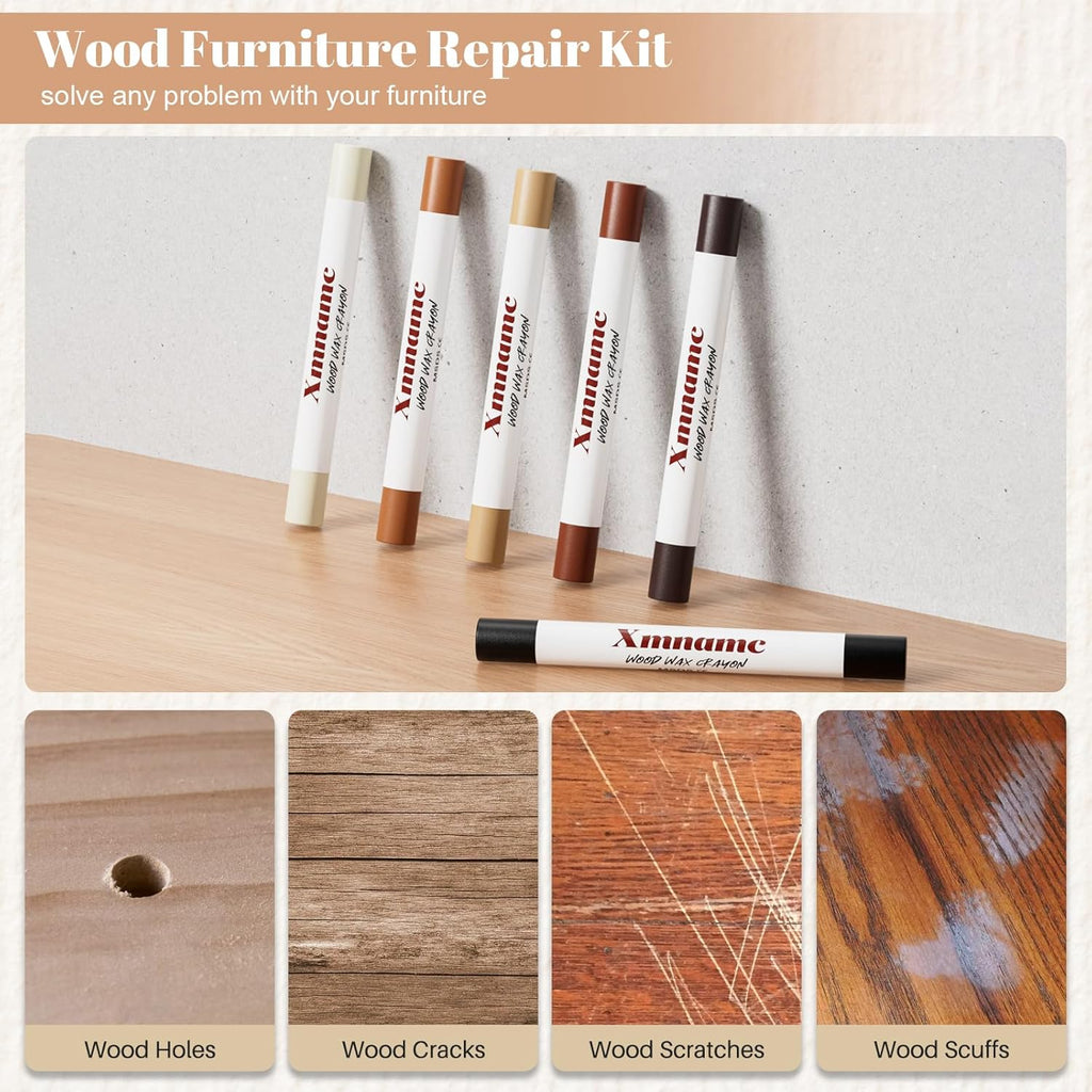 Wood Filler Sticks, 12 Colors Wood Wax Crayons Furniture Markers Touch Up for Repair Any Furniture Scratch, Scuffs, Cracks and Nail Holes on Wood Furniture, Floors, Doors, Cabinets, Tables