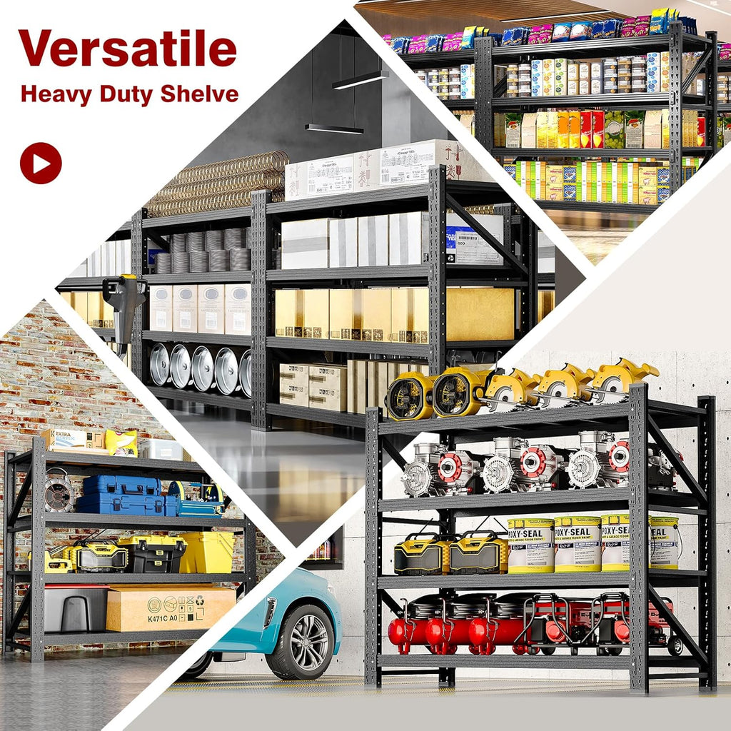 5000LBS Metal Steel Storage Shelves - 71.3" W Black 4 Tier Heavy Duty Rack Commercial Industrial Shelving with Adjustable Shelf for Basement Garage Warehouse - 71.3" W x 24" D x 70" H