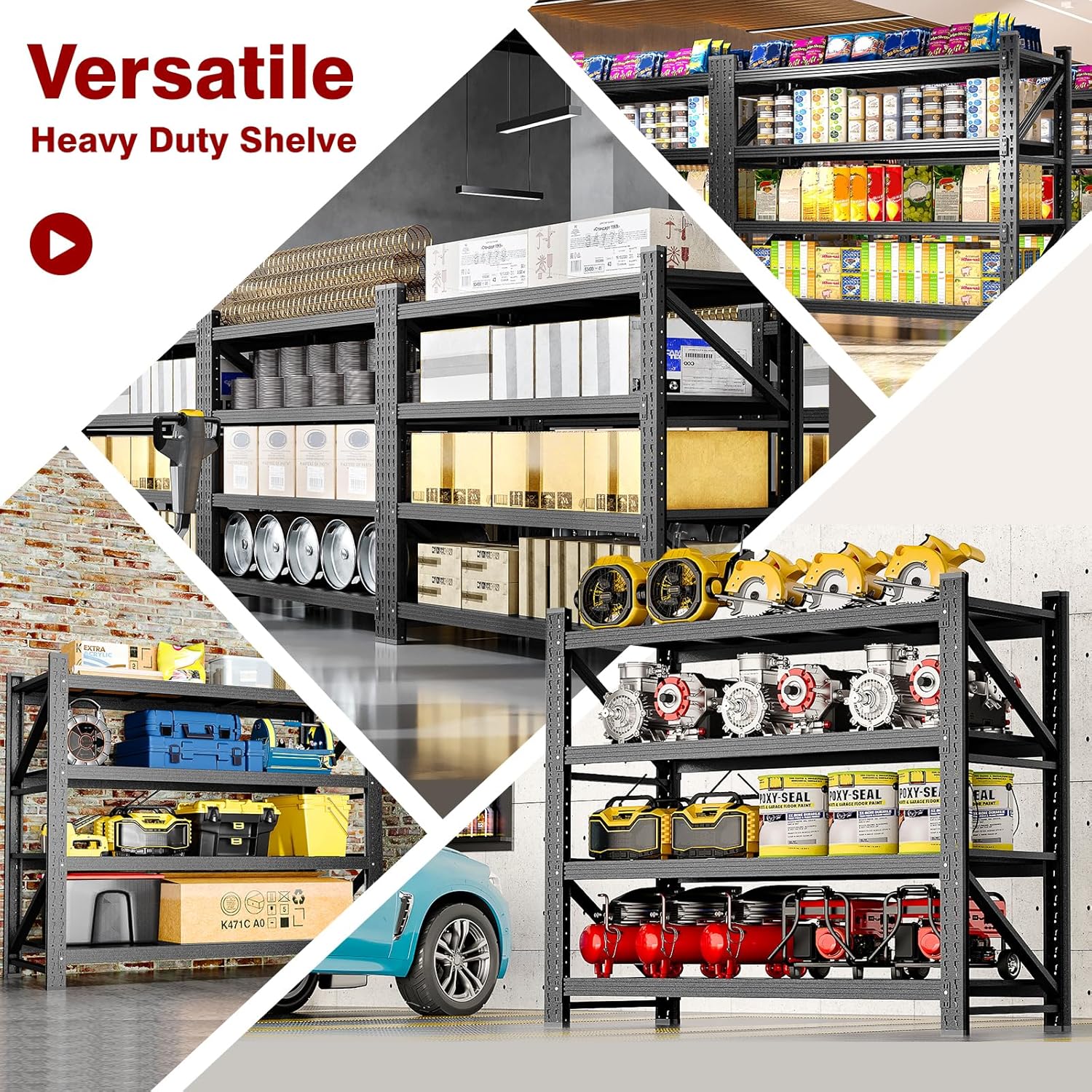 5000LBS Metal Steel Storage Shelves - 71.3" W Black 4 Tier Heavy Duty Rack Commercial Industrial Shelving with Adjustable Shelf for Basement Garage Warehouse - 71.3" W x 24" D x 70" H
