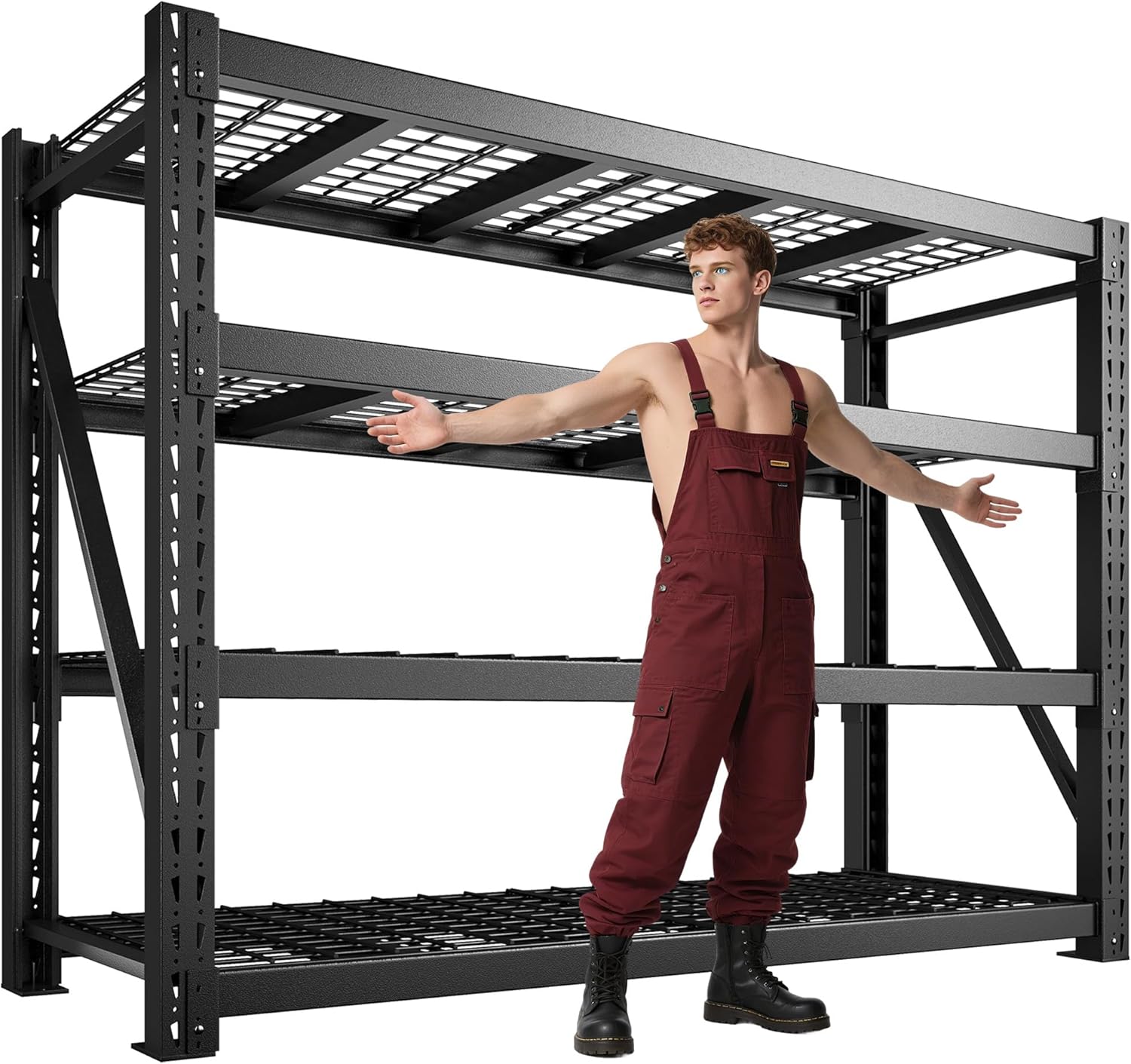 Bepatio 9400LBS Storage Shelves Heavy Duty Garage Shelving 67.6''W 4 Tier Adjustable Metal Shelving Unit, Steel Industrial Shelf for Warehouse Basement Commercial, 67.6''Wx23.7''Dx72''H, Black