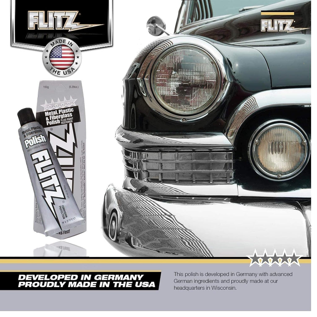 Flitz Multi-Purpose Metal Polish Paste - 5.29oz Tube of USA-Made Chrome Polish - Works on Stainless Steel, Aluminum, Plastic, Jewelry and Cars - Non-Abrasive Cleaner & Rust Remover (3 Pack)