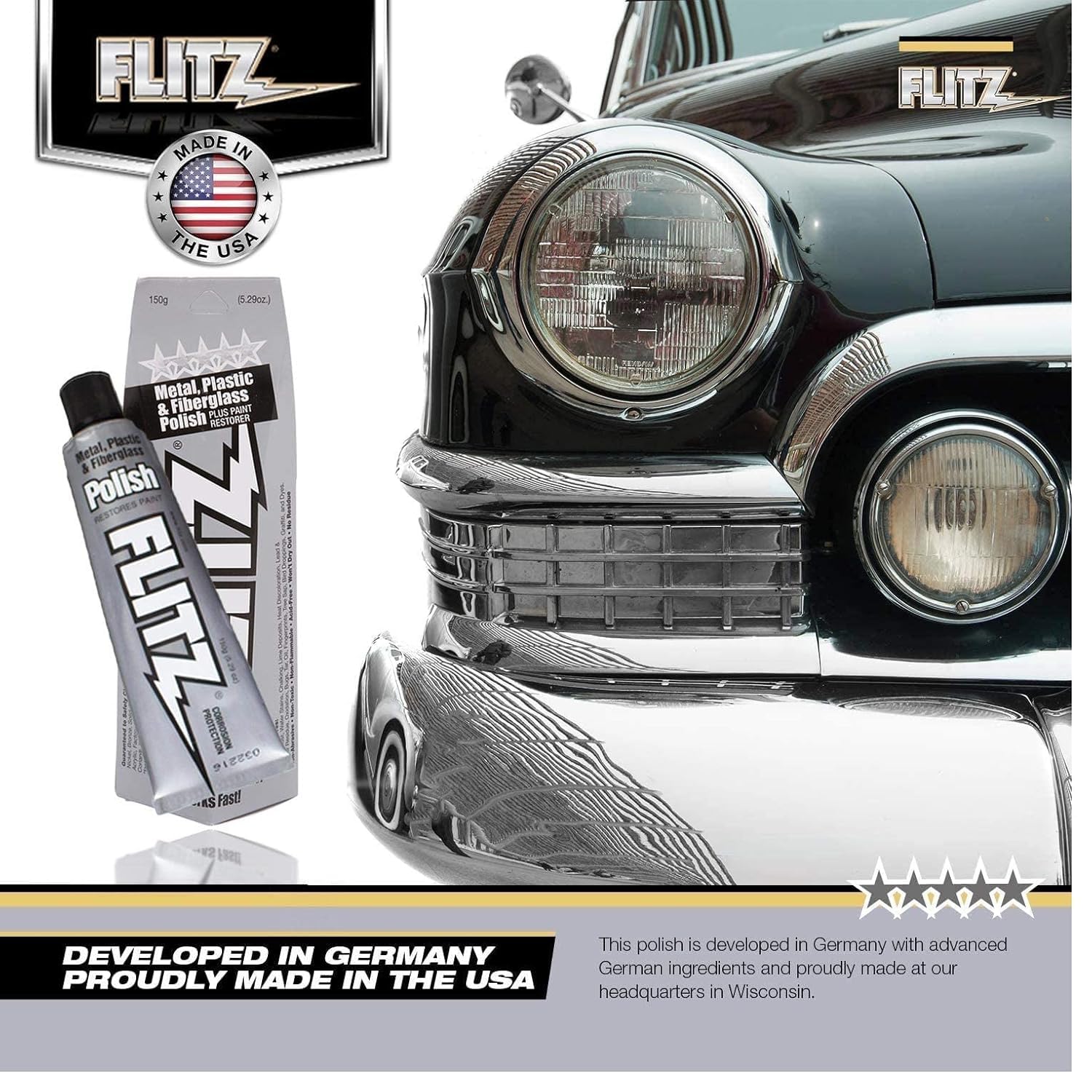 Flitz Multi-Purpose Metal Polish Paste - 5.29oz Tube of USA-Made Chrome Polish - Works on Stainless Steel, Aluminum, Plastic, Jewelry and Cars - Non-Abrasive Cleaner & Rust Remover (3 Pack)