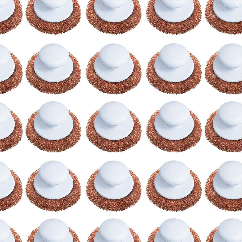 LOLA Copper Mesh Scouring Pad w/Comfort Knob, 144 Pack, Heavy Duty Cleaning Pads, Knitted Wire Mesh, Cleans Caked-On & Baked-On Messes