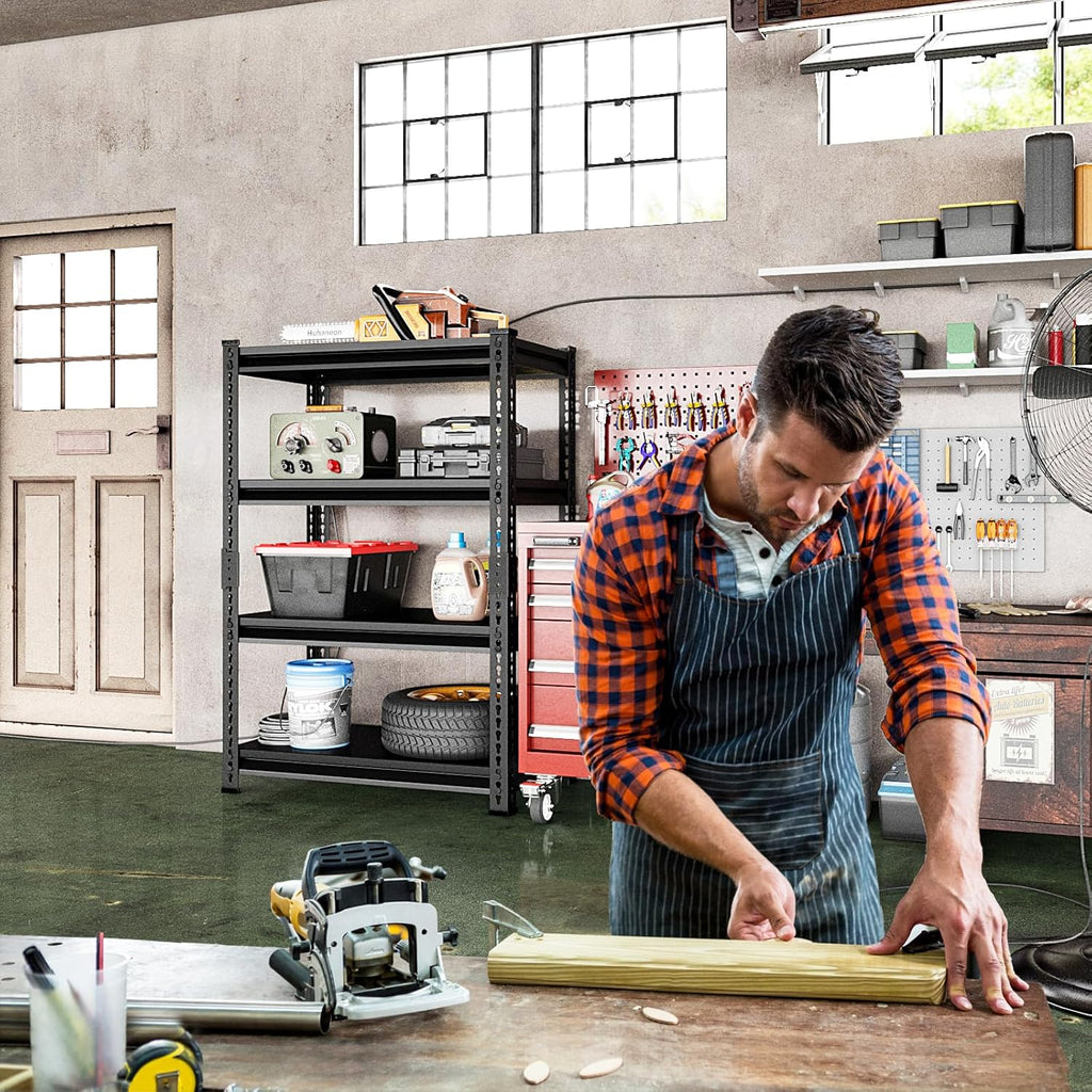 Adjustable Garage Storage Shelves, 35.4''W Garage Shelving Heavy Duty Loads 1280LBS, Metal Industrial Utility Shelf for Warehouse, Kitchen, Laundry Room,35.4" W x 15.7" D x 66" H,Black