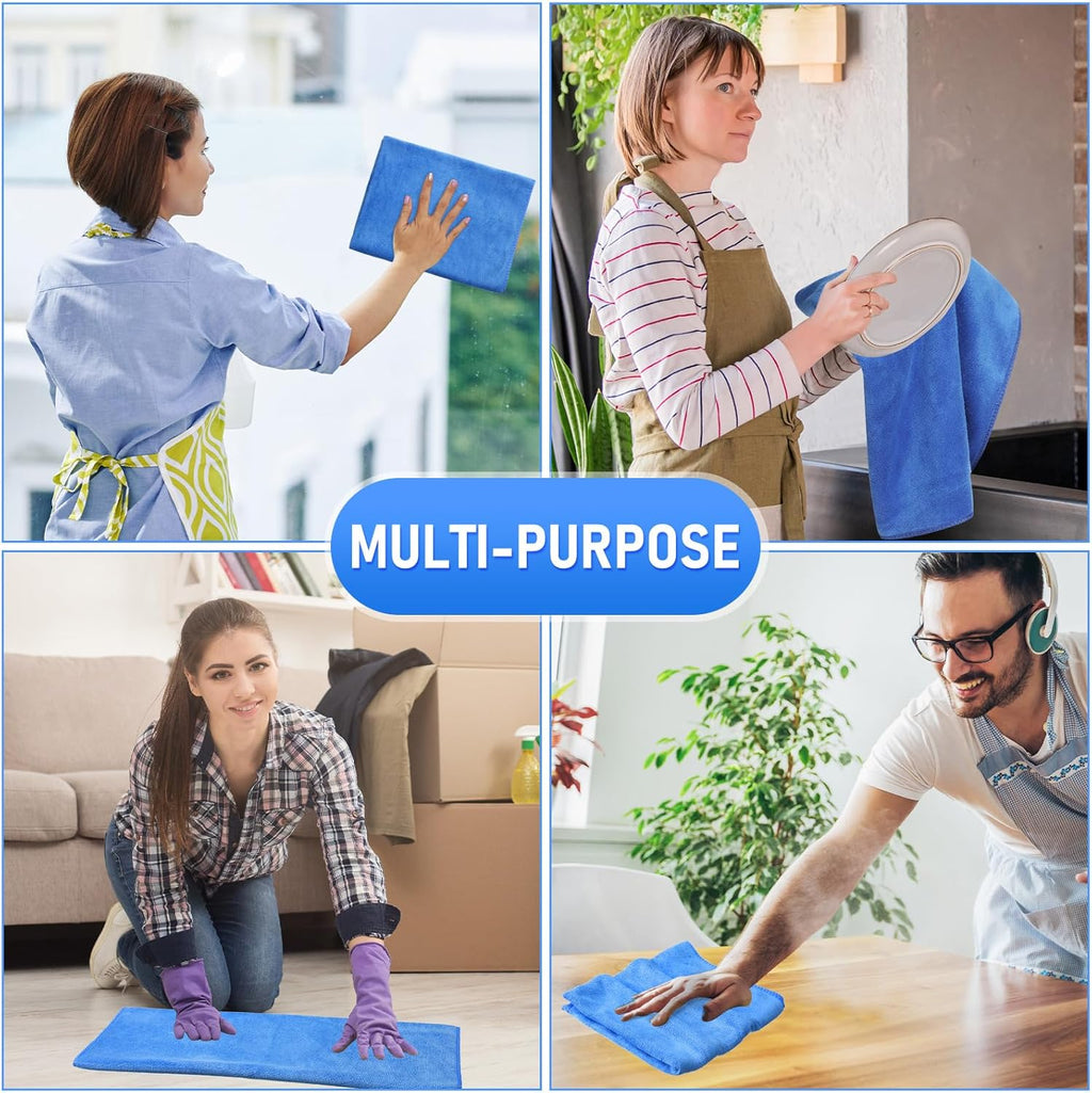 Newwiee 3 Pcs Extra Large Microfiber Cleaning Cloth 30" x 20" Washable Reusable Microfiber Towel Streak Free Lint Free Cloth for Cleaning Home Glass Office Window Bathrooms (Blue)